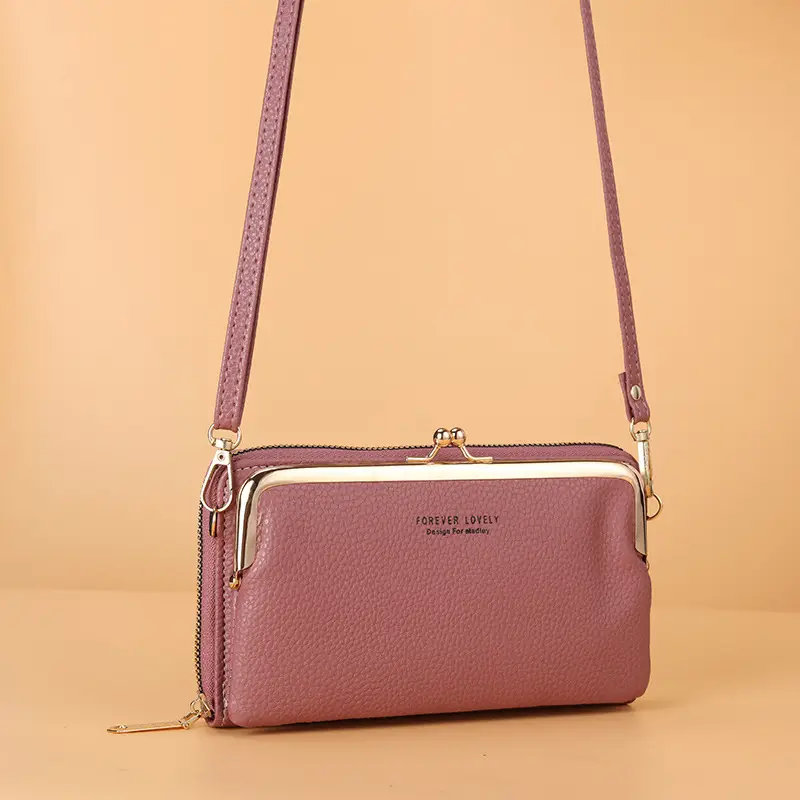 2021 Women's Double-Layer Phone Wallet with Clip Lock Zipper Shoulder Crossbody Bag - Image 6