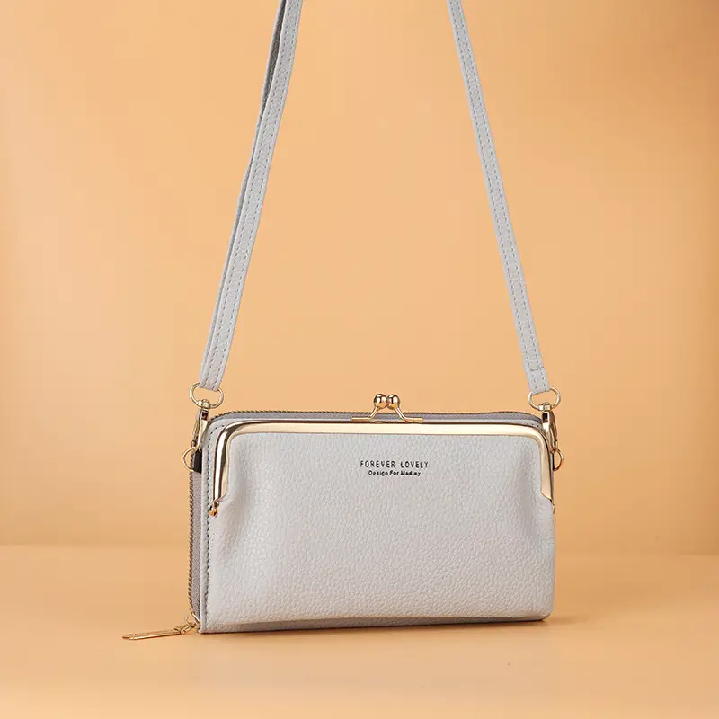 2021 Women's Double-Layer Phone Wallet with Clip Lock Zipper Shoulder Crossbody Bag - Image 7