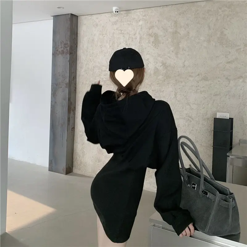 Black Sweatshirt Dress for Women Autumn Winter Niche Small — feature 10