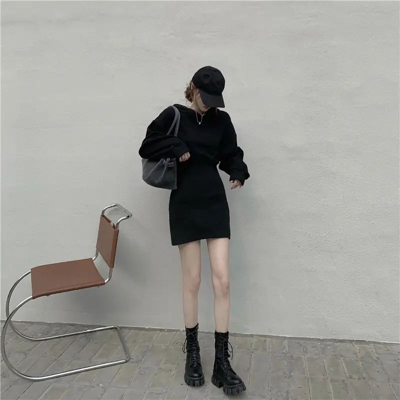 Black Sweatshirt Dress for Women Autumn Winter Niche Small — feature 14