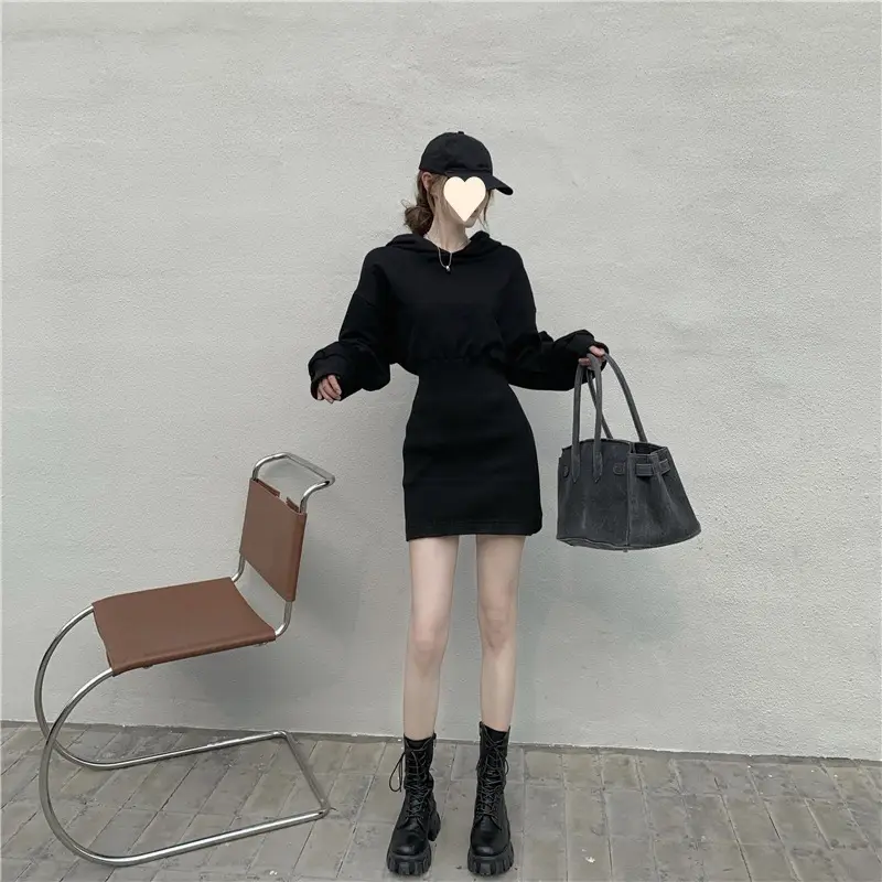 Black Sweatshirt Dress for Women Autumn Winter Niche Small — feature 15