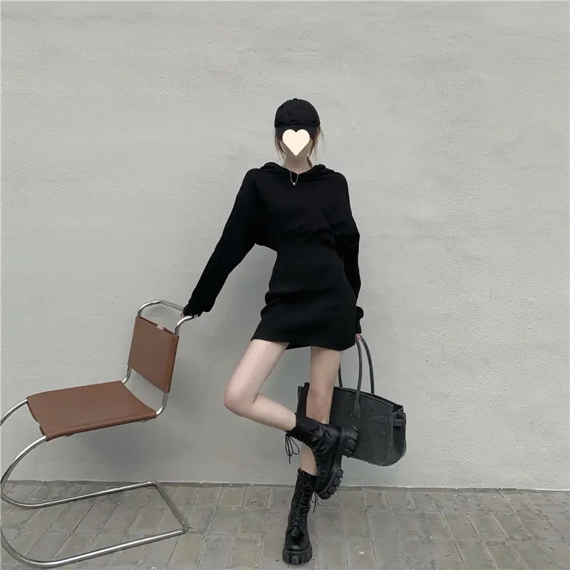 Black Sweatshirt Dress for Women Autumn Winter Niche Small — feature 17