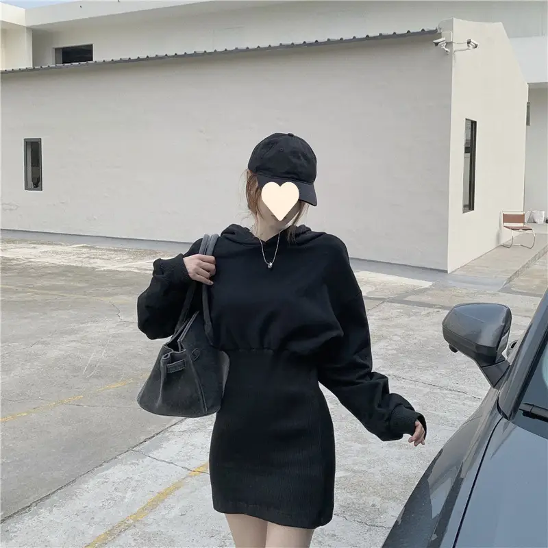 Black Sweatshirt Dress for Women Autumn Winter Niche Small — feature 3
