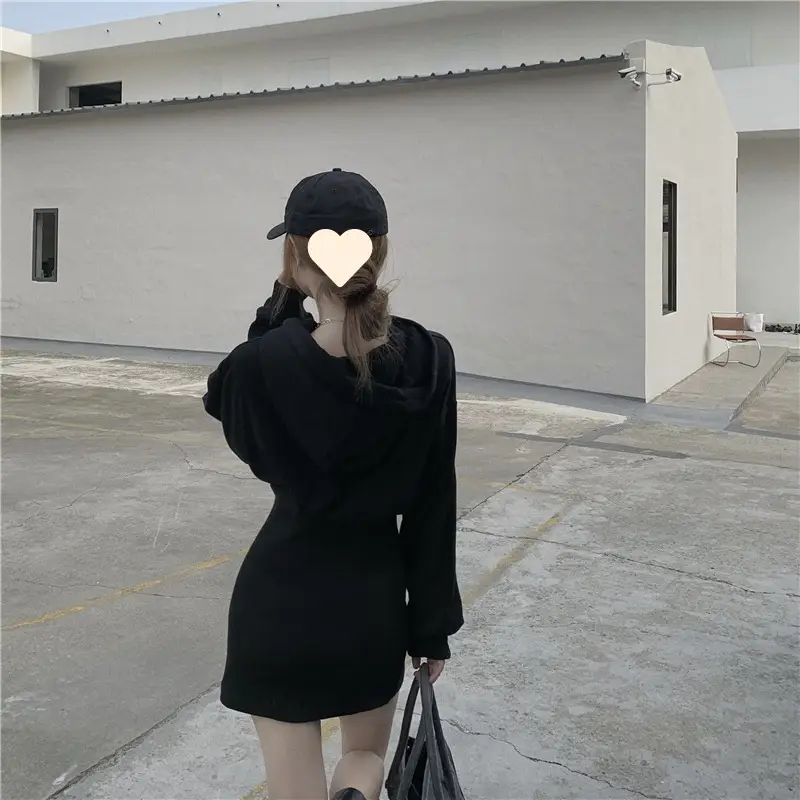 Black Sweatshirt Dress for Women Autumn Winter Niche Small — feature 4