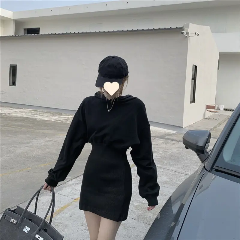 Black Sweatshirt Dress for Women Autumn Winter Niche Small — feature 5