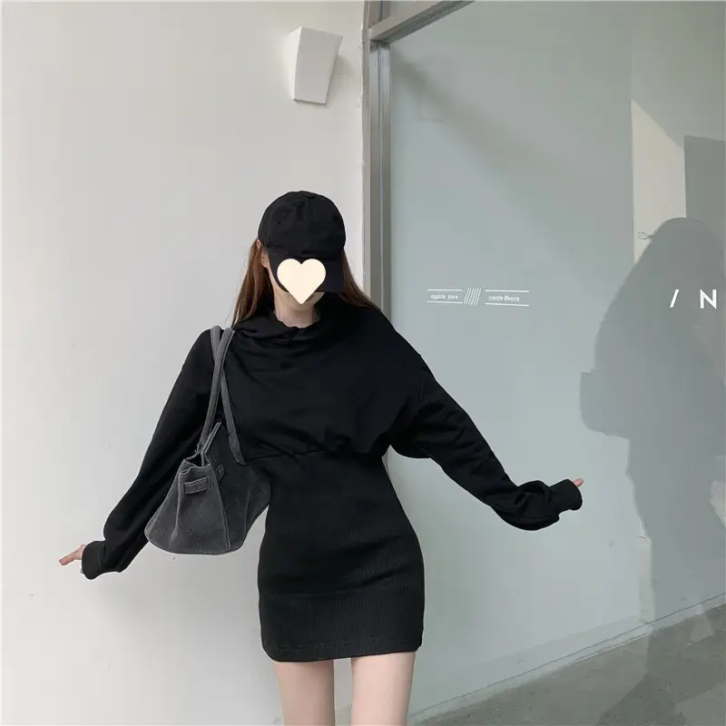Black Sweatshirt Dress for Women Autumn Winter Niche Small — feature 6