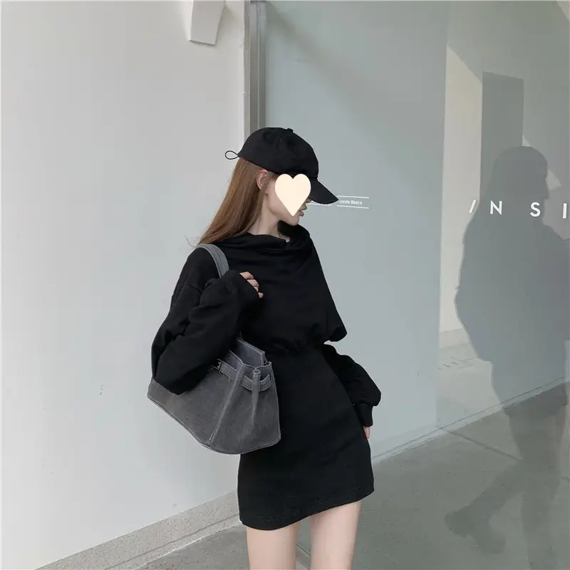 Black Sweatshirt Dress for Women Autumn Winter Niche Small — feature 7