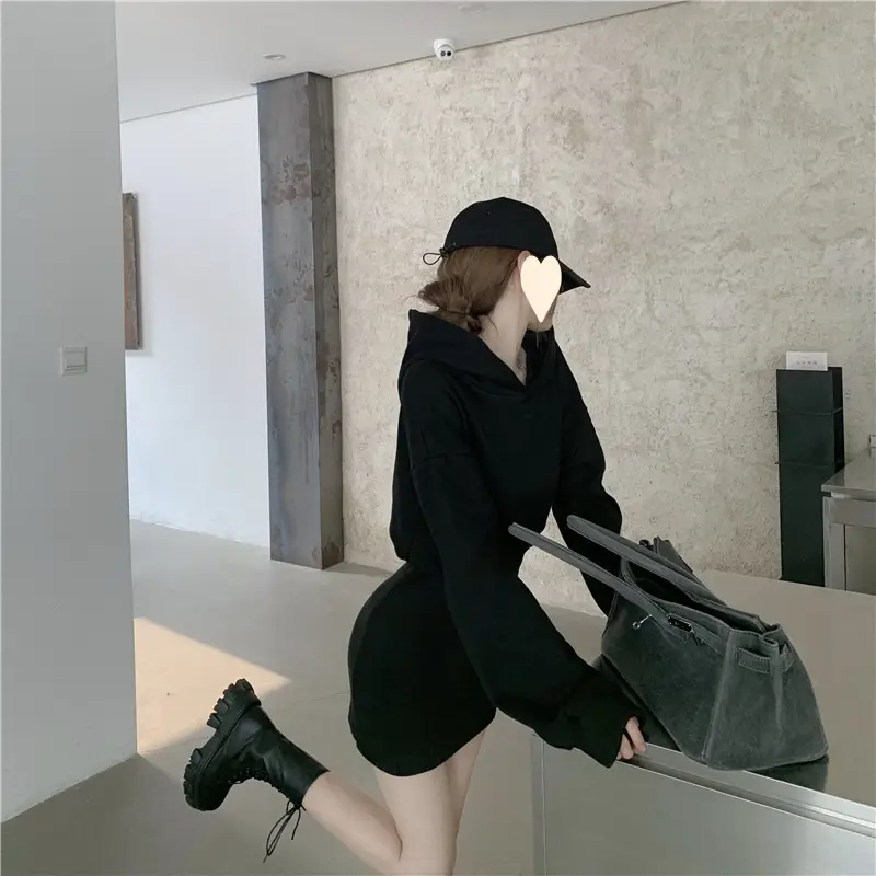 Black Sweatshirt Dress for Women Autumn Winter Niche Small — feature 8