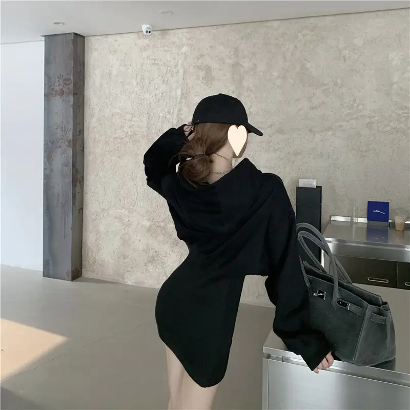 Black Sweatshirt Dress for Women Autumn Winter Niche Small — feature 9