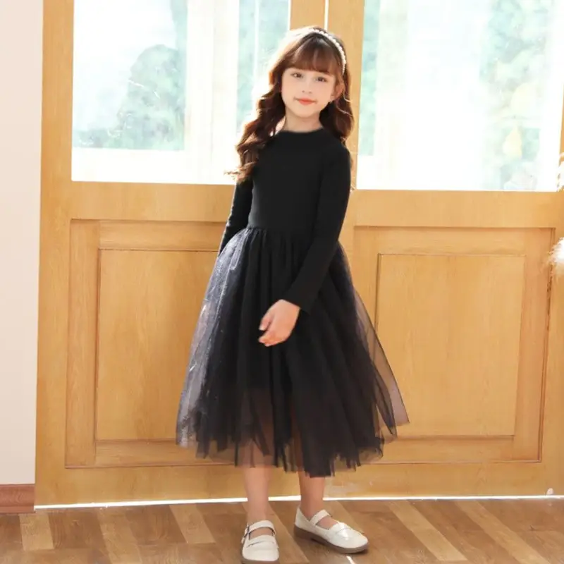 Girls' Fleece Lined Tulle Skirt Set Black Grey Medium to XL - Image 11