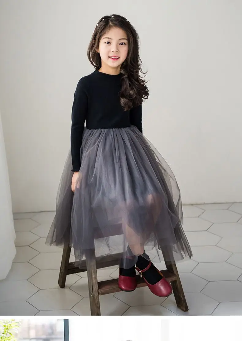Girls' Fleece Lined Tulle Skirt Set Black Grey Medium to XL - Image 2