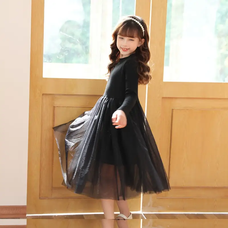 Girls' Fleece Lined Tulle Skirt Set Black Grey Medium to XL - Image 4