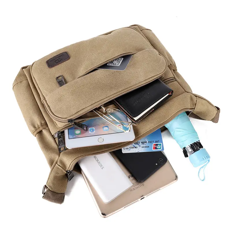 Men's Canvas Crossbody Bag Olive Green Business Travel - Image 10