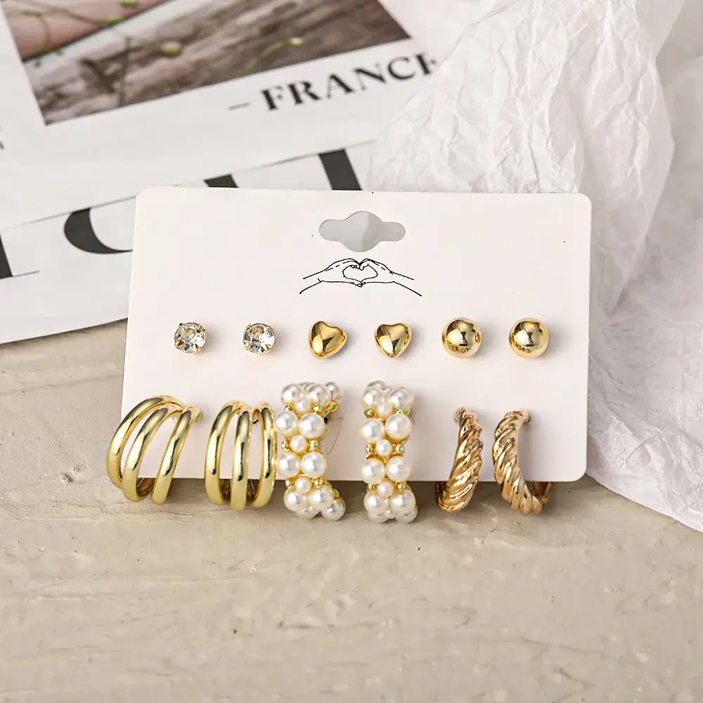Independent Station Earring Set 5 Pairs Acrylic Pearl Earrings for Women - Image 15