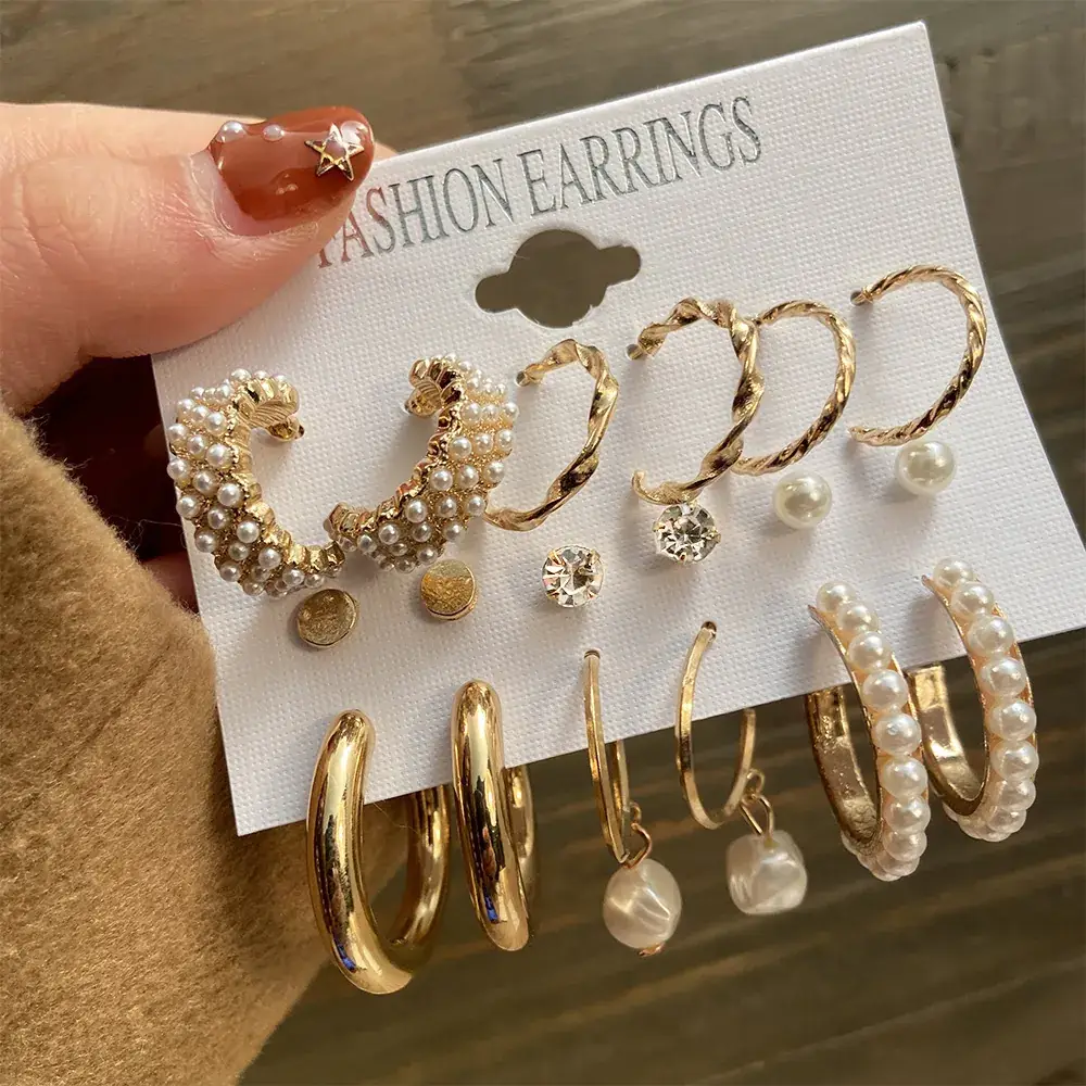 Independent Station Earring Set 5 Pairs Acrylic Pearl Earrings for Women - Image 4