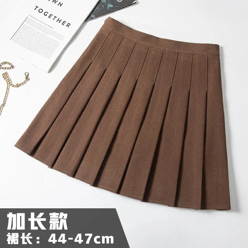 Women Woolen Pleated Skirt Black High Waist Winter