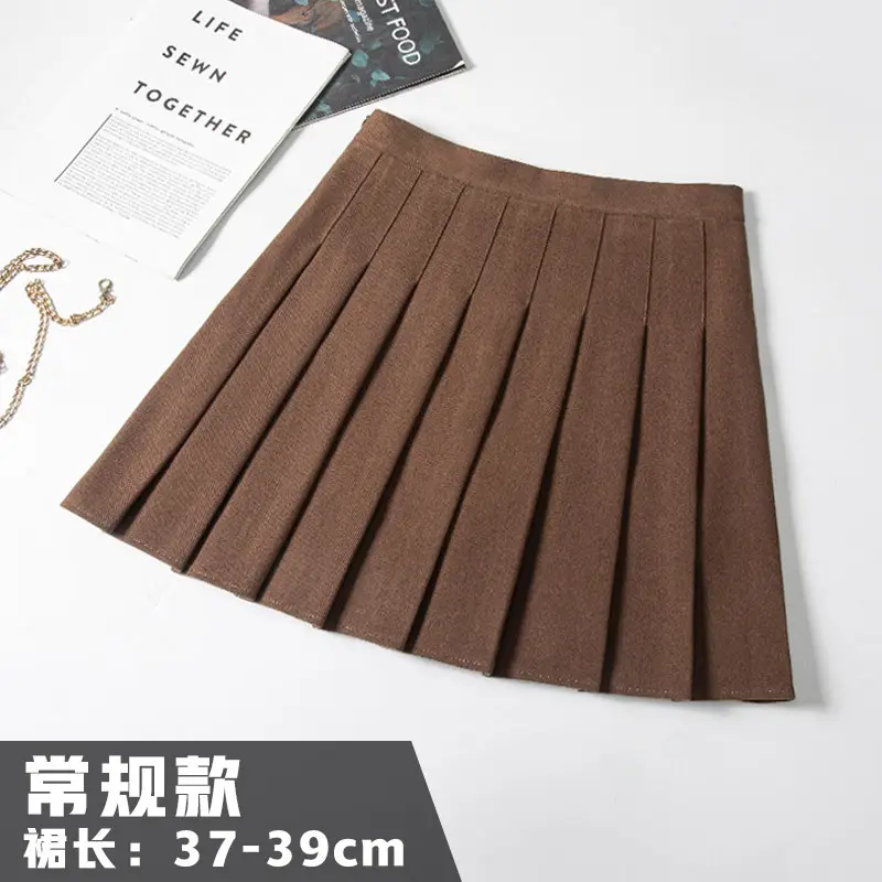 Women Woolen Pleated Skirt Black High Waist Winter