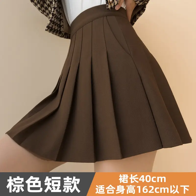Women Woolen Pleated Skirt Black High Waist Winter
