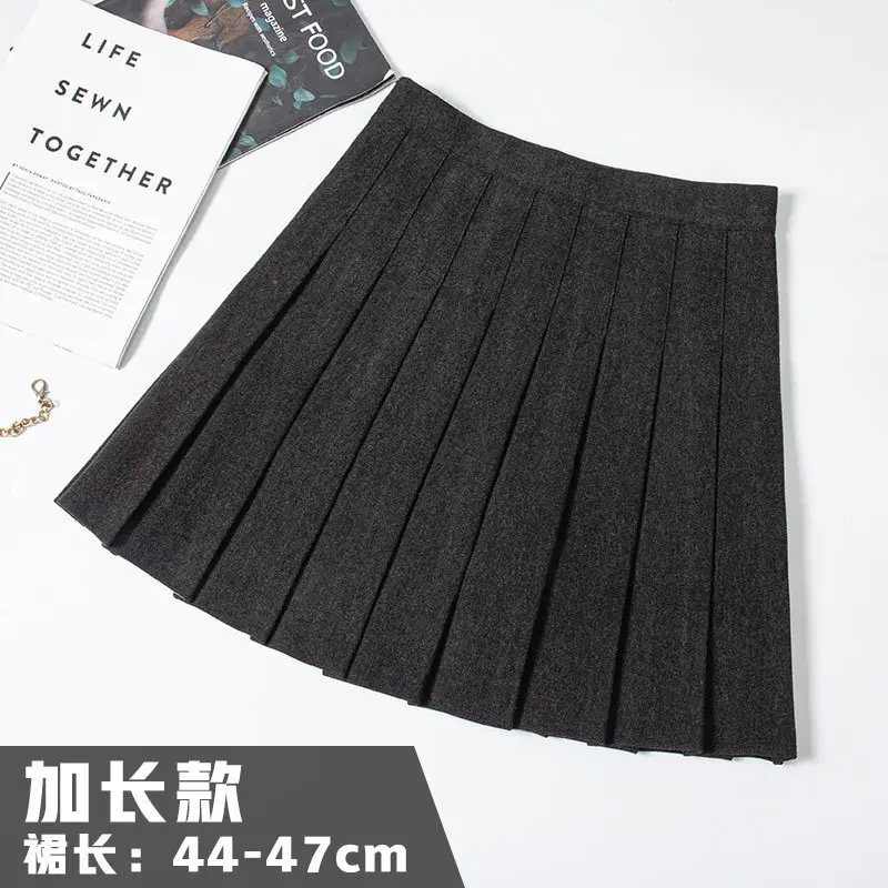 Women's Lengthened Woolen Pleated Skirt Brown High Waist