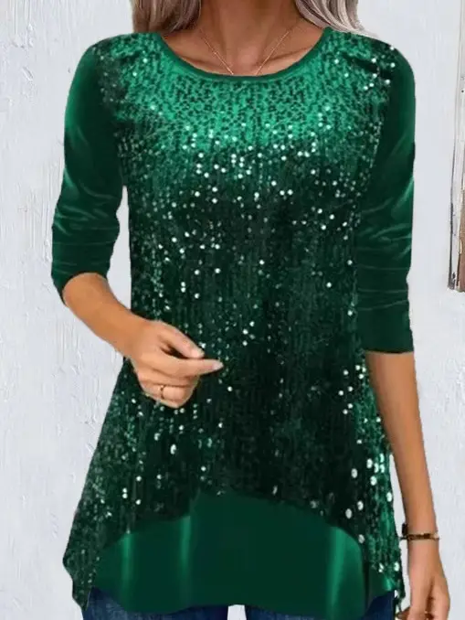 Women's Maroon Sequin Round Neck Top - Image 6