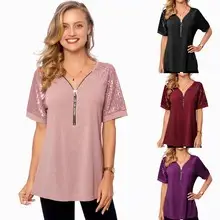 Women's Maroon Sequin Round Neck Top — feature 1