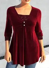 Women's Maroon Sequin Round Neck Top — feature 27