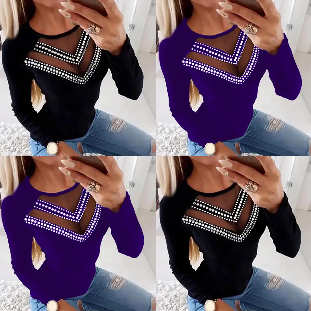 Women's Maroon Sequin Round Neck Top — feature 35