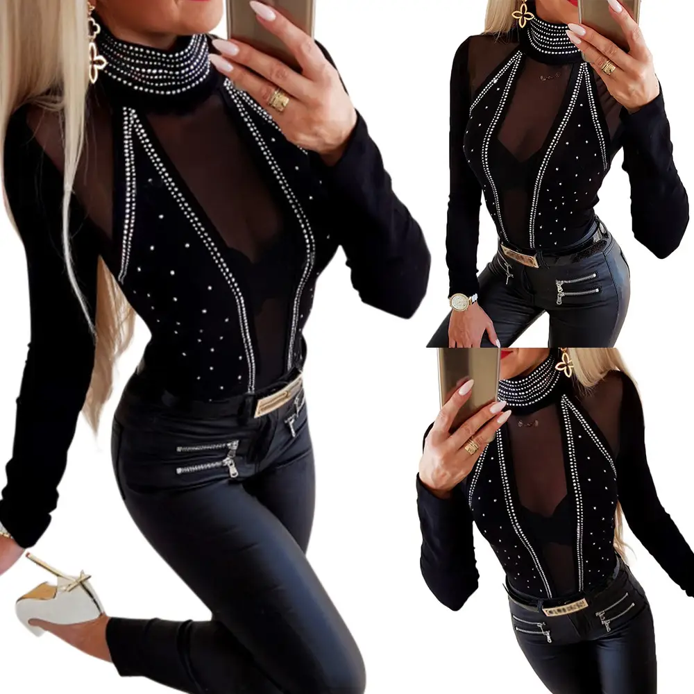 Women's Maroon Sequin Round Neck Top — feature 36