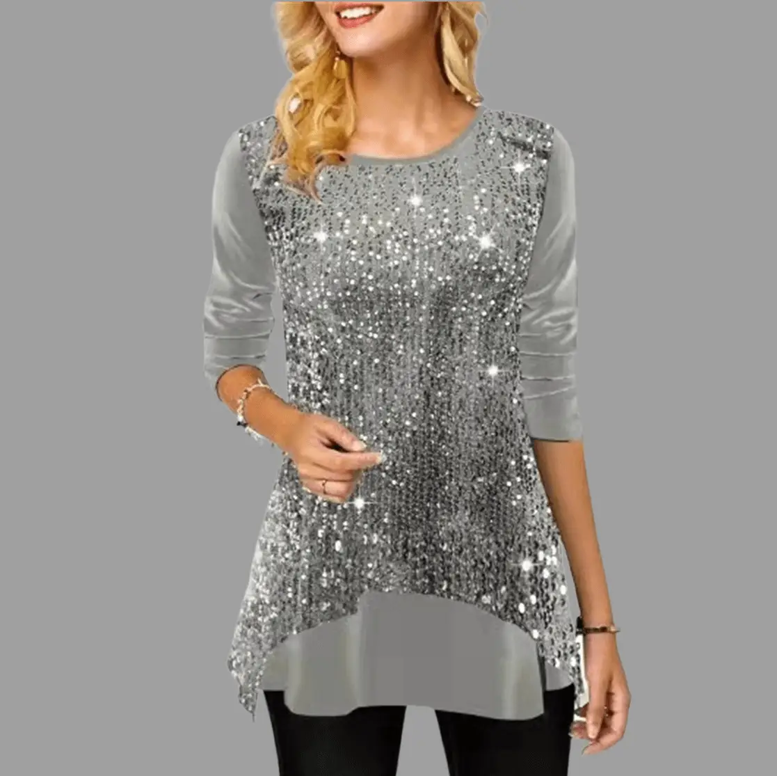 Women's Maroon Sequin Round Neck Top - Image 2
