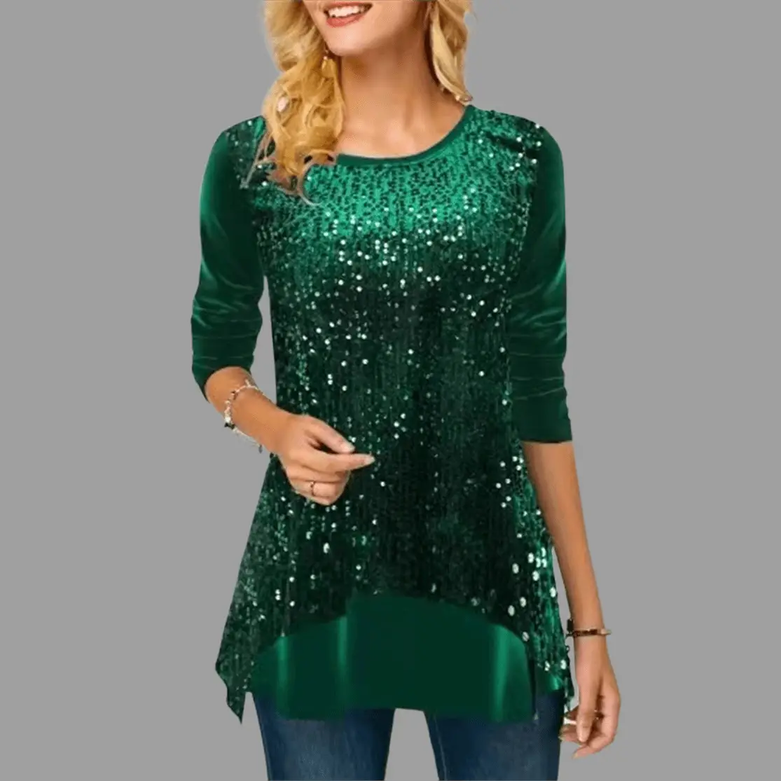 Women's Maroon Sequin Round Neck Top - Image 3
