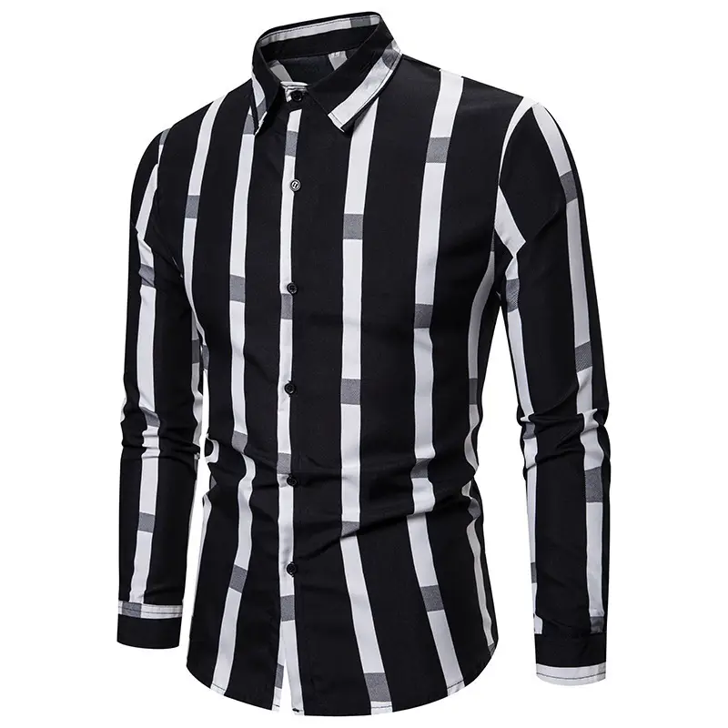 Men's Maroon Striped Long Sleeve Shirt - Image 2