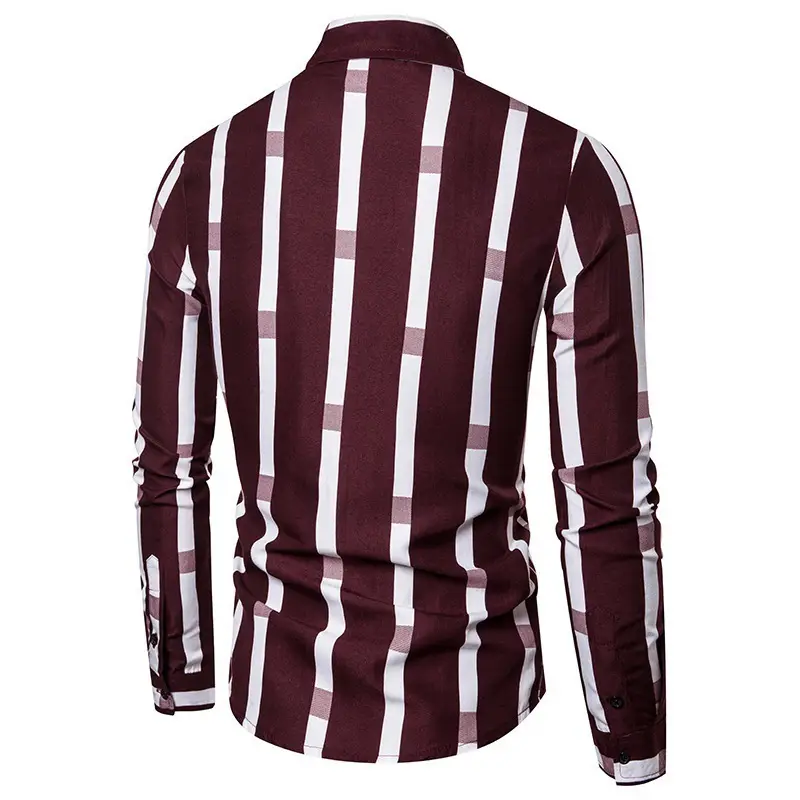 Men's Maroon Striped Long Sleeve Shirt — feature 7