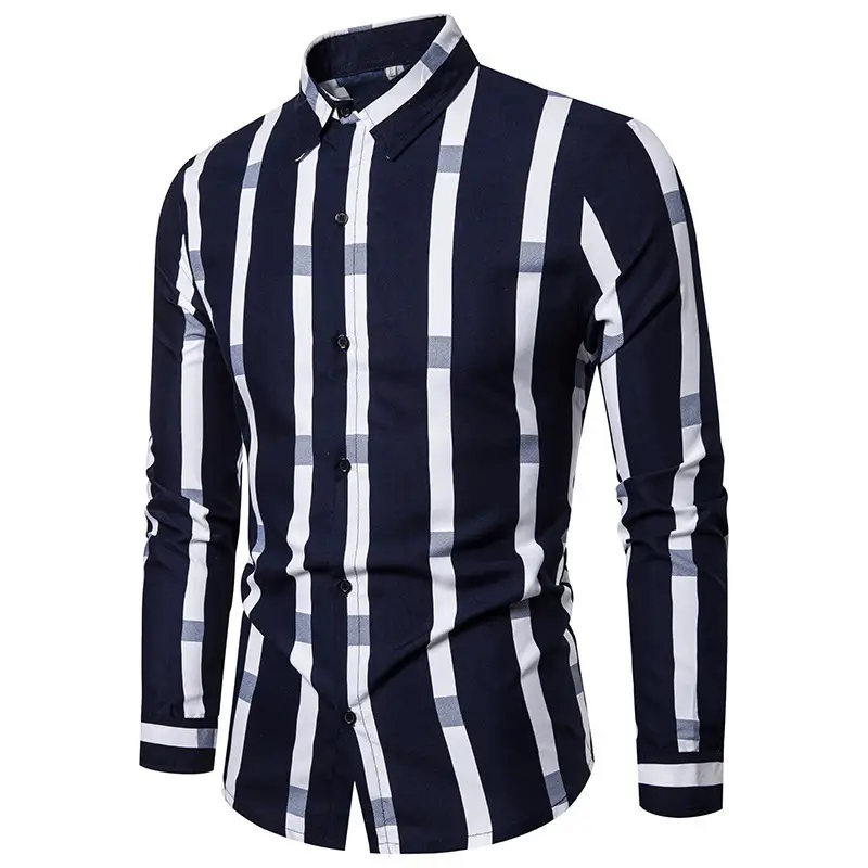 Men's Maroon Striped Long Sleeve Shirt - Image 4