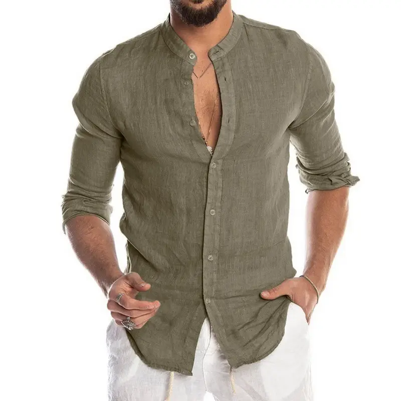 Men's Light Blue Cotton Button Down Cardigan Shirt - Image 3