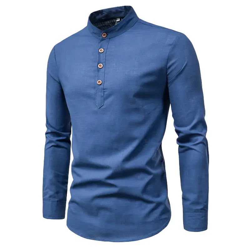 Men's Solid Color Slim Fit Long Sleeve Shirt - Image 4