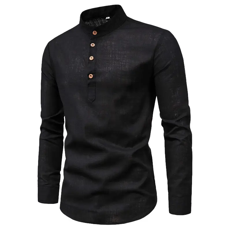 Men's Solid Color Slim Fit Long Sleeve Shirt - Image 2