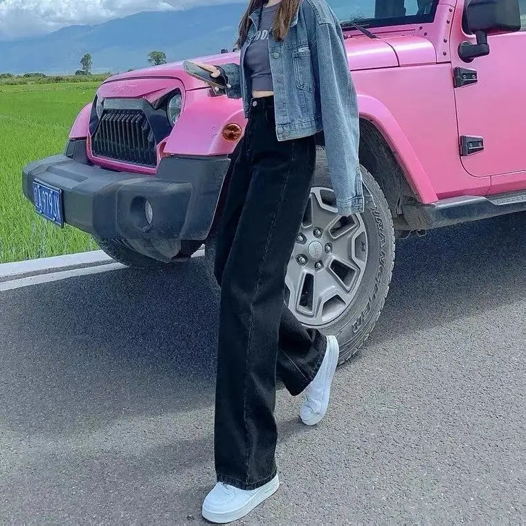 Women Wide Leg Black Jeans High Waist Slim Fit - Image 3