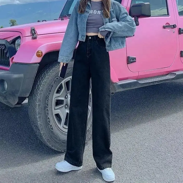 Women Wide Leg Black Jeans High Waist Slim Fit - Image 4