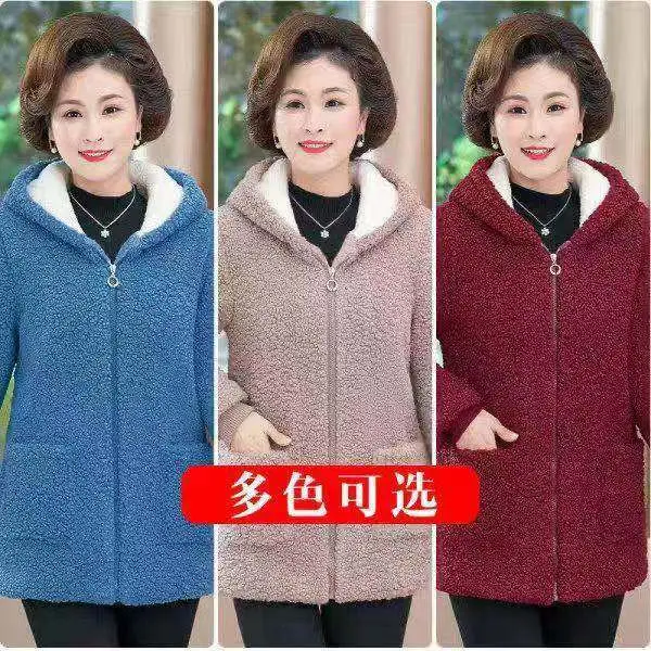 2021 New Mom Fleece Lined Winter Coat Maroon Middle-aged Women - Image 6