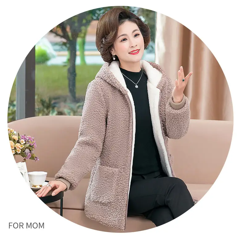 2021 New Mom Fleece Lined Winter Coat Maroon Middle-aged Women — feature 12
