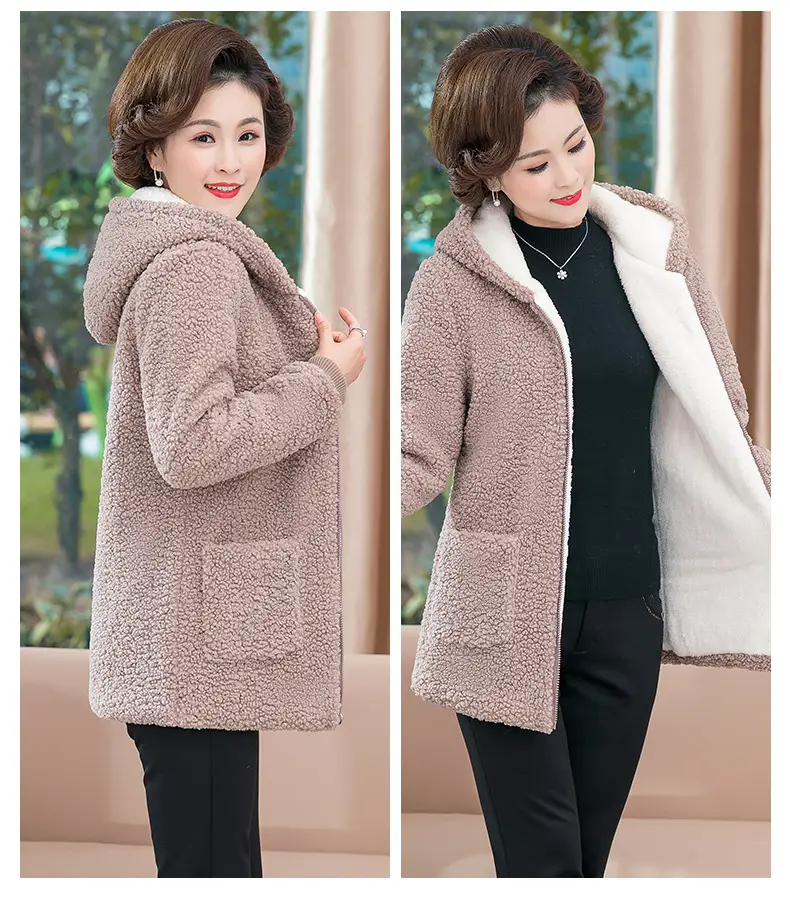 2021 New Mom Fleece Lined Winter Coat Maroon Middle-aged Women — feature 13