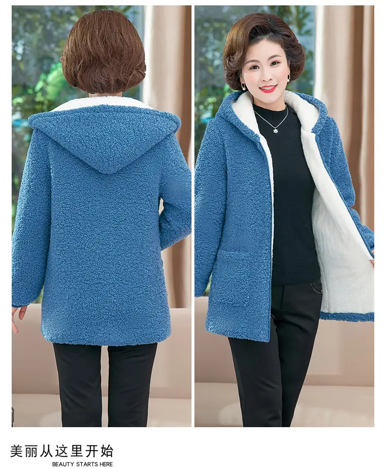 2021 New Mom Fleece Lined Winter Coat Maroon Middle-aged Women — feature 8