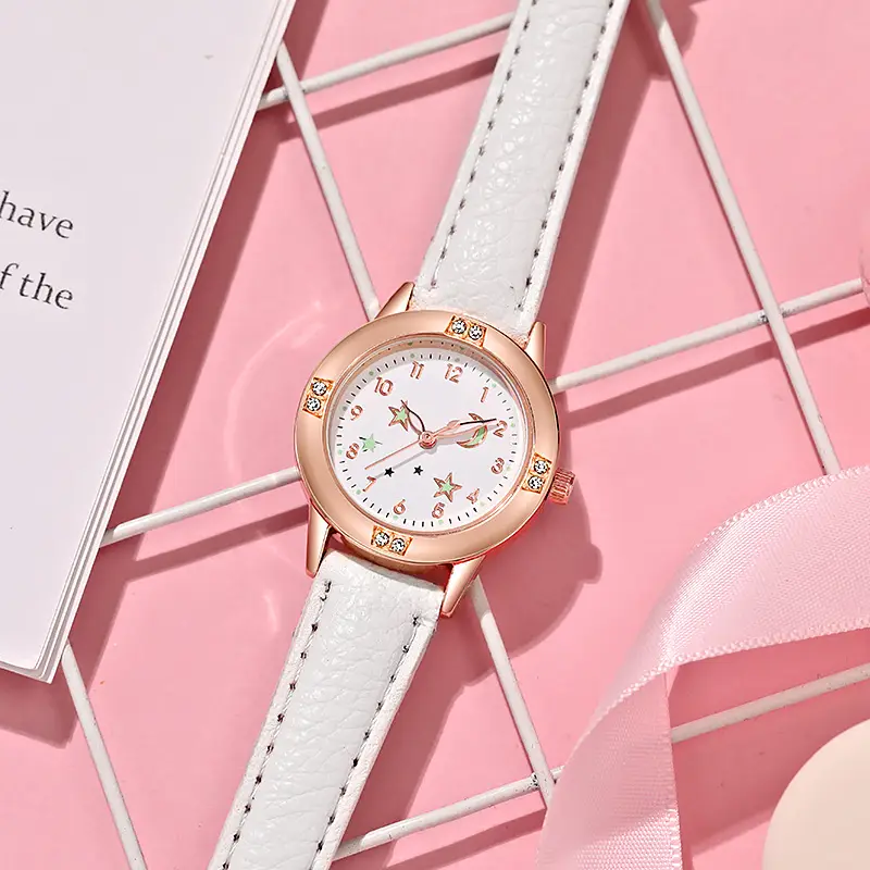Luminous Diamond Belt Women's Watch Alloy Rose Gold Middle School Student Quartz Watch Student Party Cross-Border Wholesale
