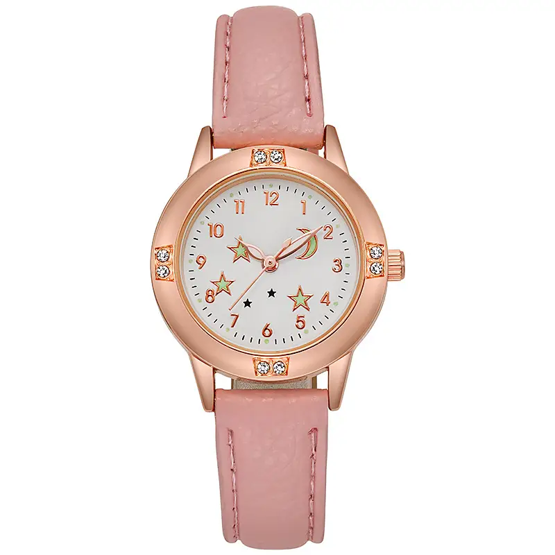 Luminous Diamond Belt Women's Watch Alloy Rose Gold Middle School Student Quartz Watch Student Party Cross-Border Wholesale