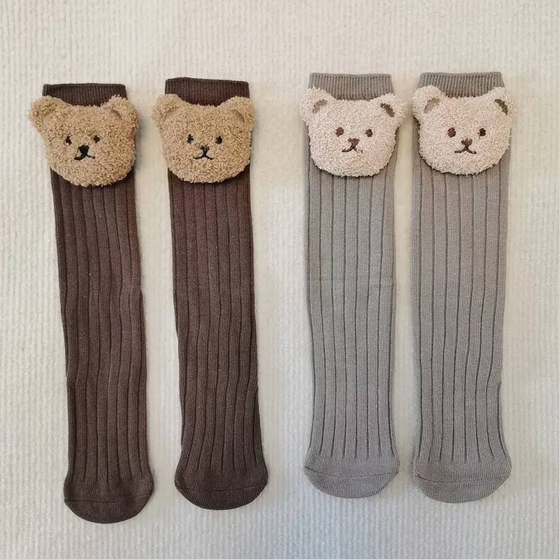 Cute Bear Head Long Socks for Boys Girls Warm Black - Image 13