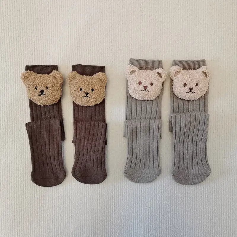 Cute Bear Head Long Socks for Boys Girls Warm Black - Image 15
