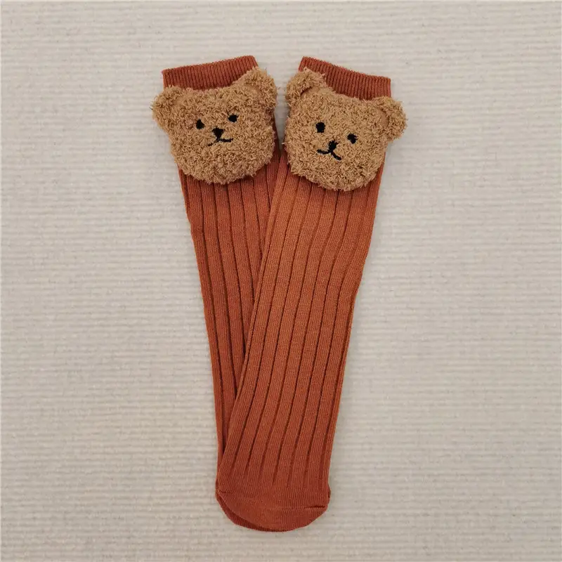 Cute Bear Head Long Socks for Boys Girls Warm Black - Image 10