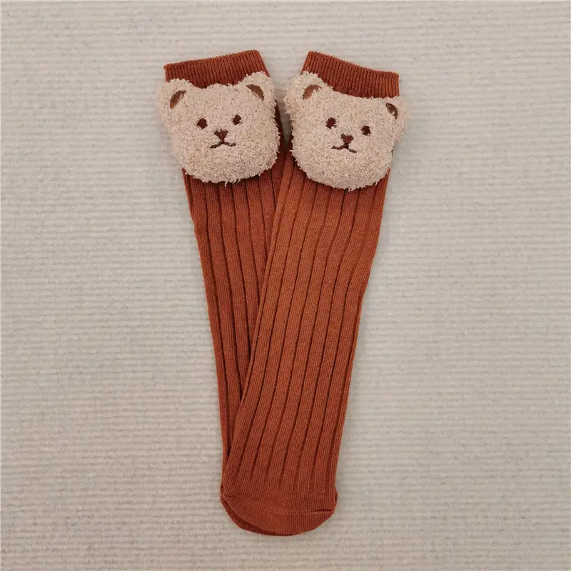 Cute Bear Head Long Socks for Boys Girls Warm Black - Image 11