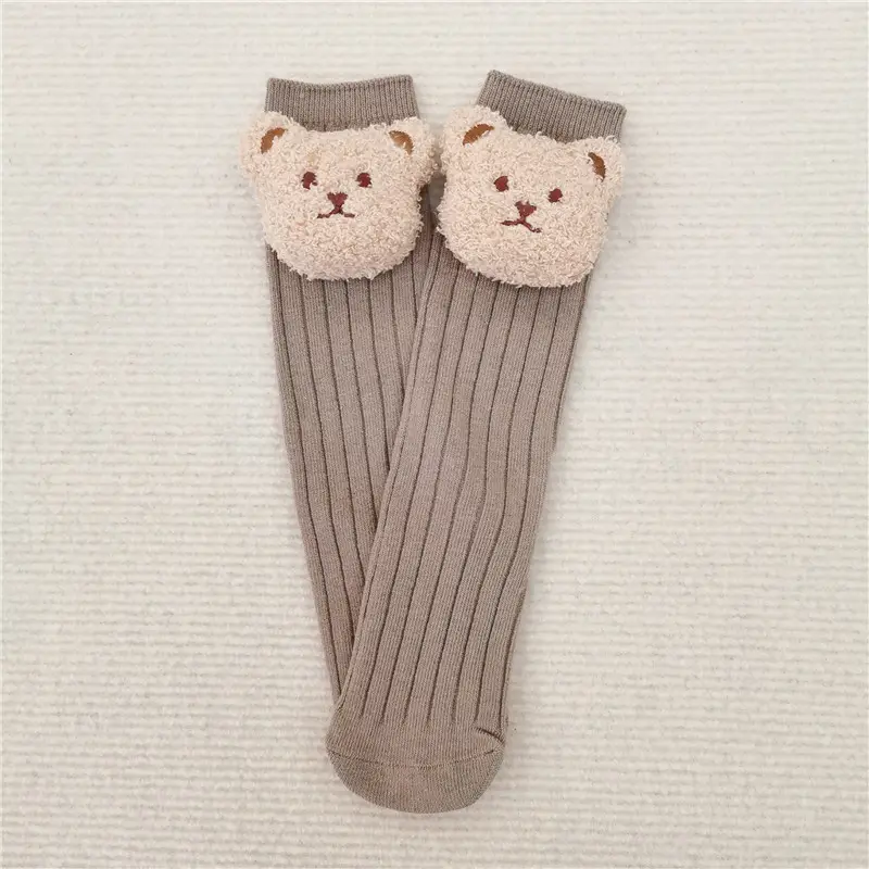 Cute Bear Head Long Socks for Boys Girls Warm Black - Image 2