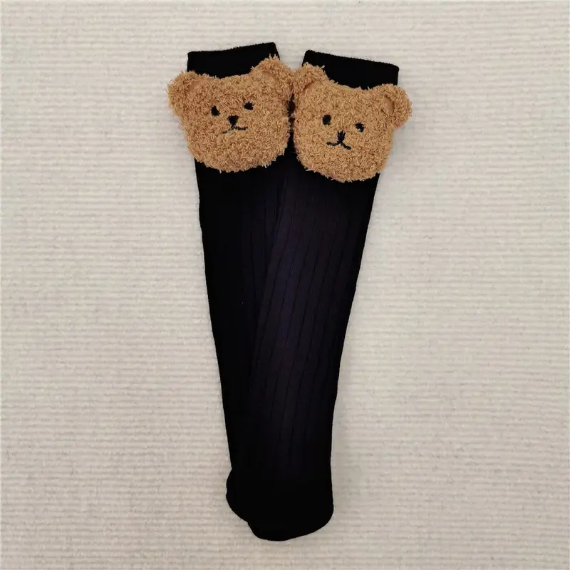 Cute Bear Head Long Socks for Boys Girls Warm Black - Image 3